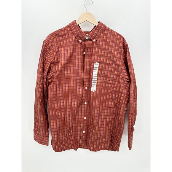 Duluth Trading Casual Button Down Shirt Men M Wrinklefighter Relaxed Fit Orange - Picture 1 of 8